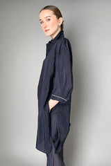 Peserico Long Textured Organdy Shirt With Brilliant Beading in Navy