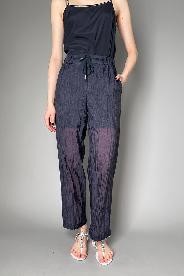 Peserico Textured Organdy Jogger Pants in Navy Vancouver. Shop Online or in Store.