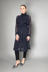 Peserico Textured Organza Trench Coat in Navy