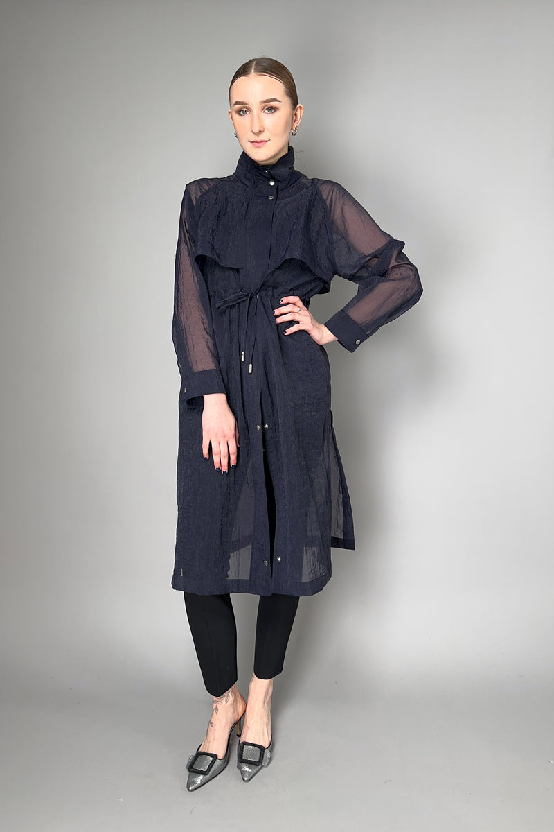 Peserico Textured Organza Trench Coat in Navy