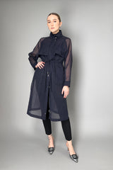 Peserico Textured Organza Trench Coat in Navy