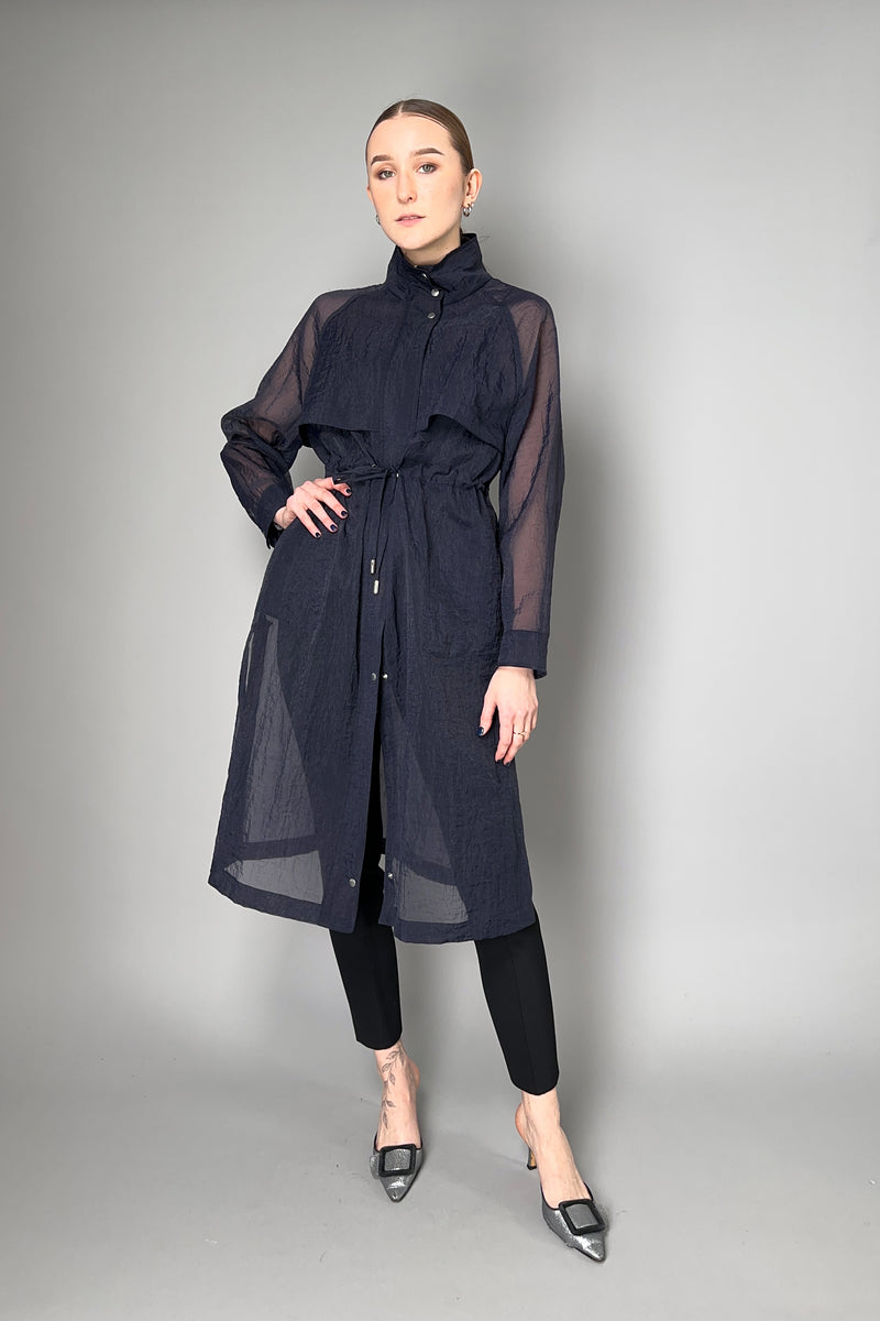 Peserico Textured Organza Trench Coat in Navy Vancouver. Shop Online or in Store.