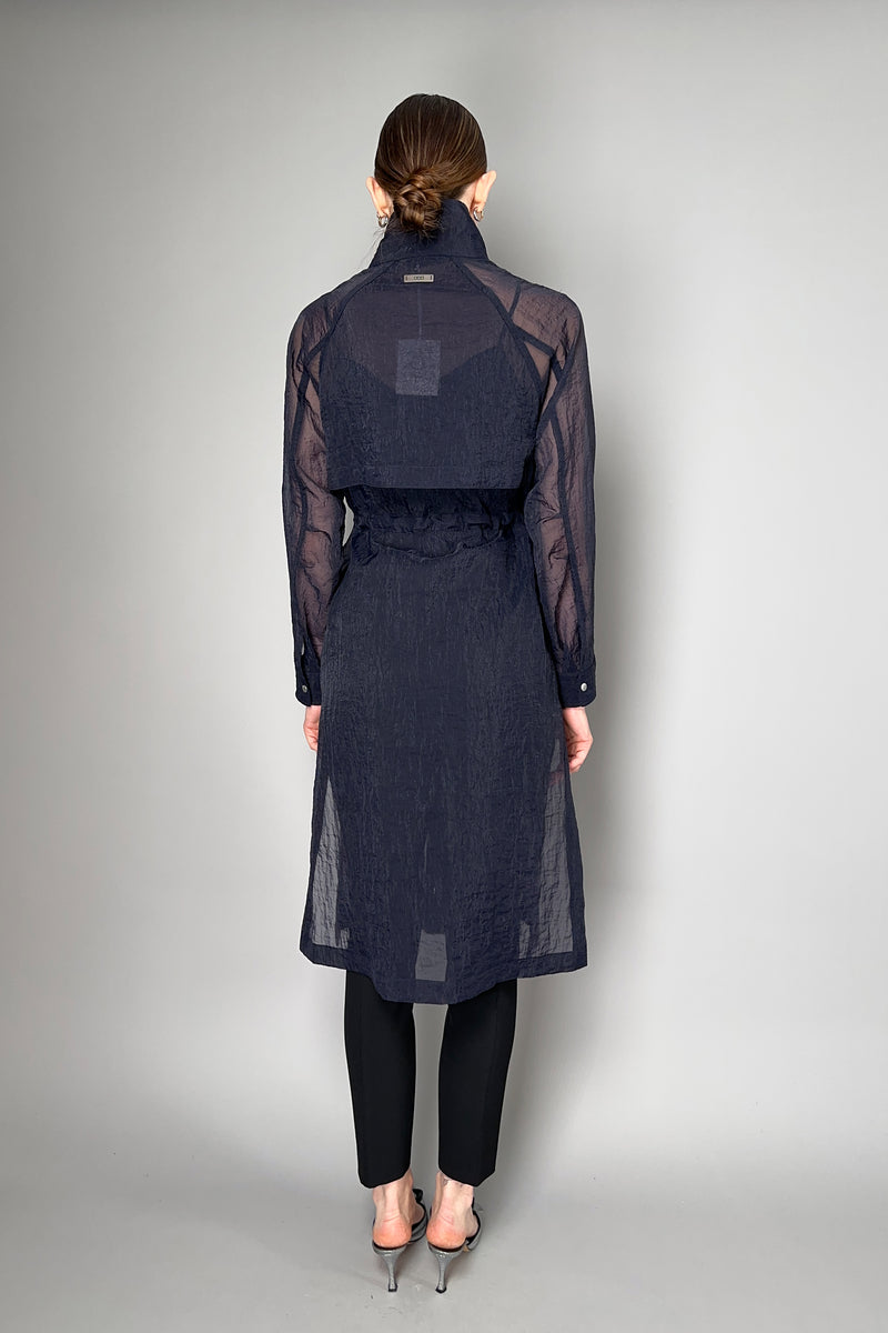 Peserico Textured Organza Trench Coat in Navy Vancouver. Shop Online or in Store.