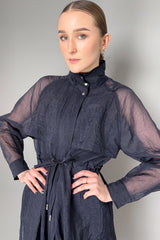 Peserico Textured Organza Trench Coat in Navy