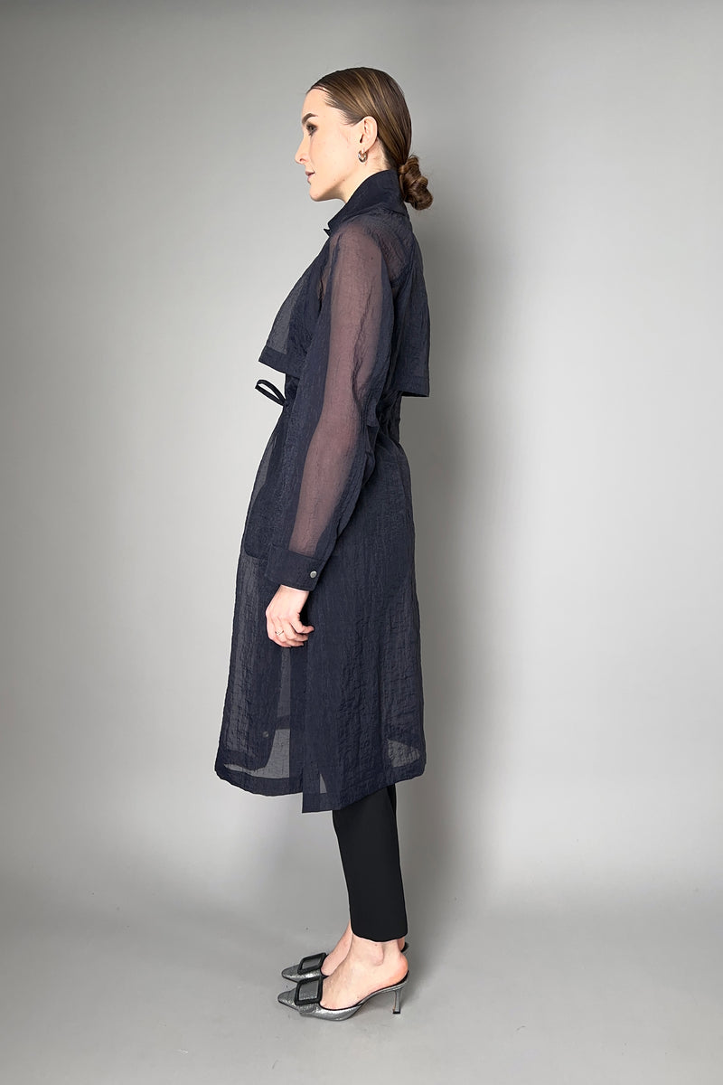 Peserico Textured Organza Trench Coat in Navy Vancouver. Shop Online or in Store.