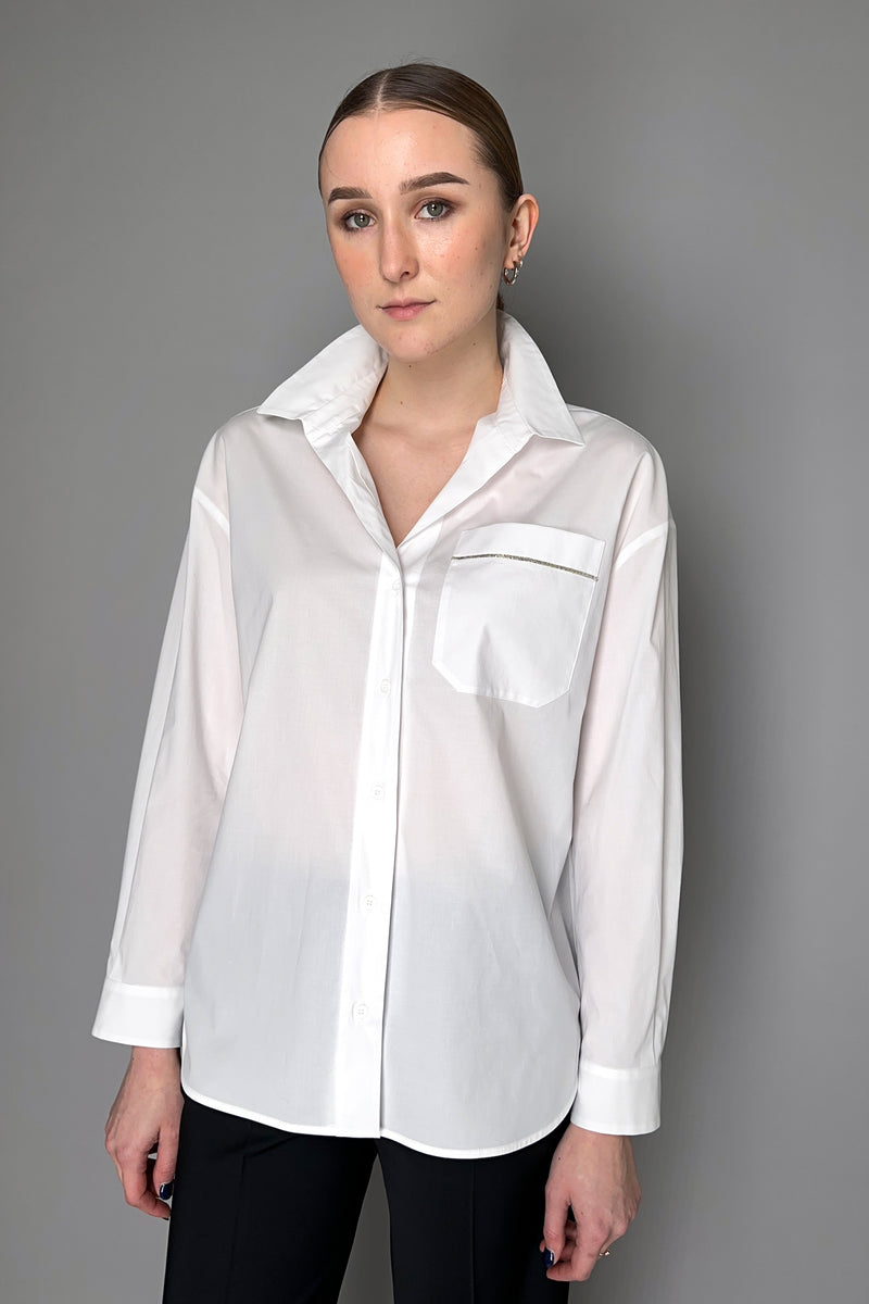 Peserico Oversized Cotton Shirt with Brillinat Beading Detail