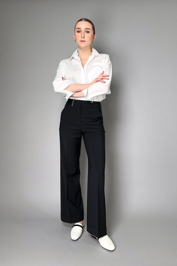 Peserico Straight Leg Wool Trousers in Black