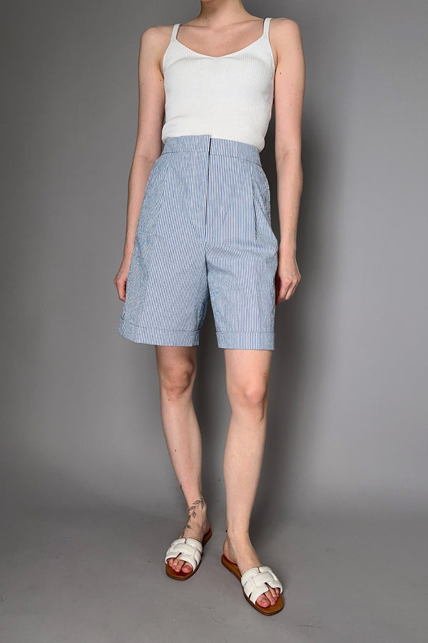 Peserico Pinstripe Cotton Shorts in White and Blue