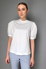 Peserico Ribbed T-Shirt with Puffed Sleeve and Beading Detail