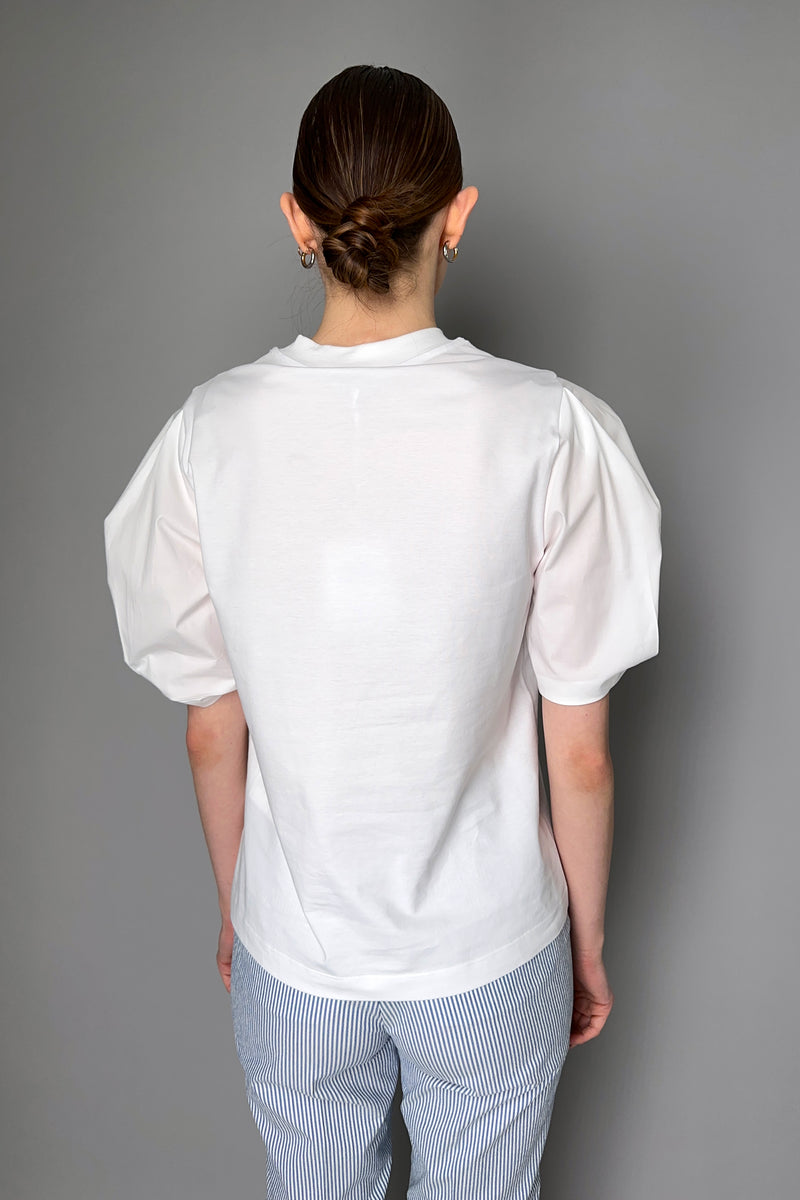 Peserico Cotton T-Shirt with Puffed Sleeve and Beading Detail