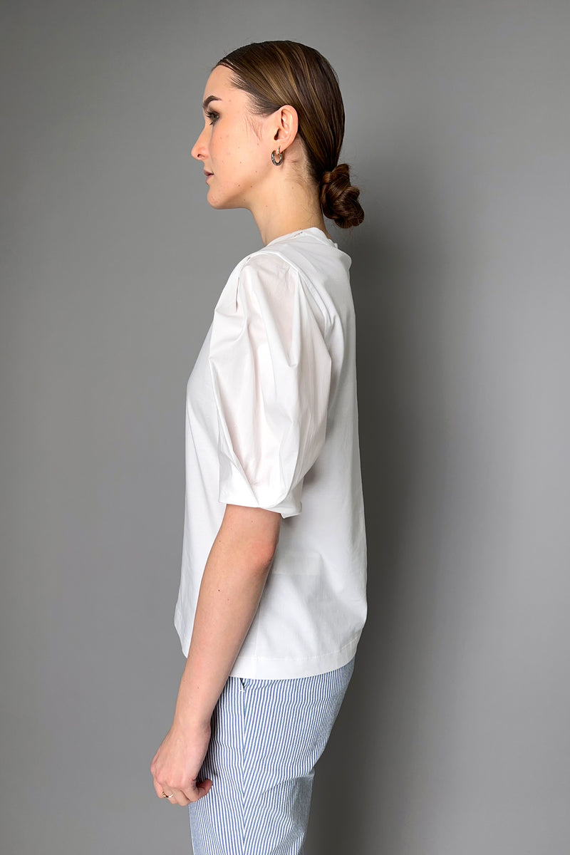 Peserico Ribbed T-Shirt with Puffed Sleeve and Beading Detail
