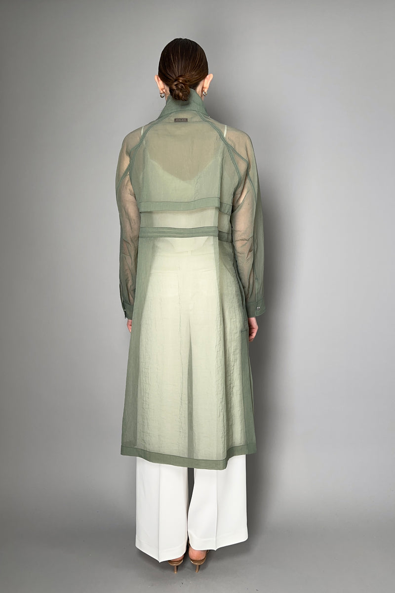 Peserico Textured Organza Trench Coat in Sage Green Vancouver. Shop Online or in Store.