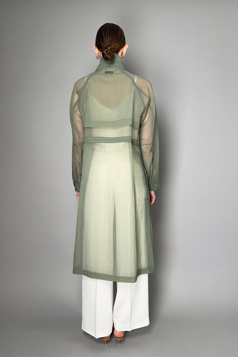 Peserico Textured Organza Trench Coat in Sage Green