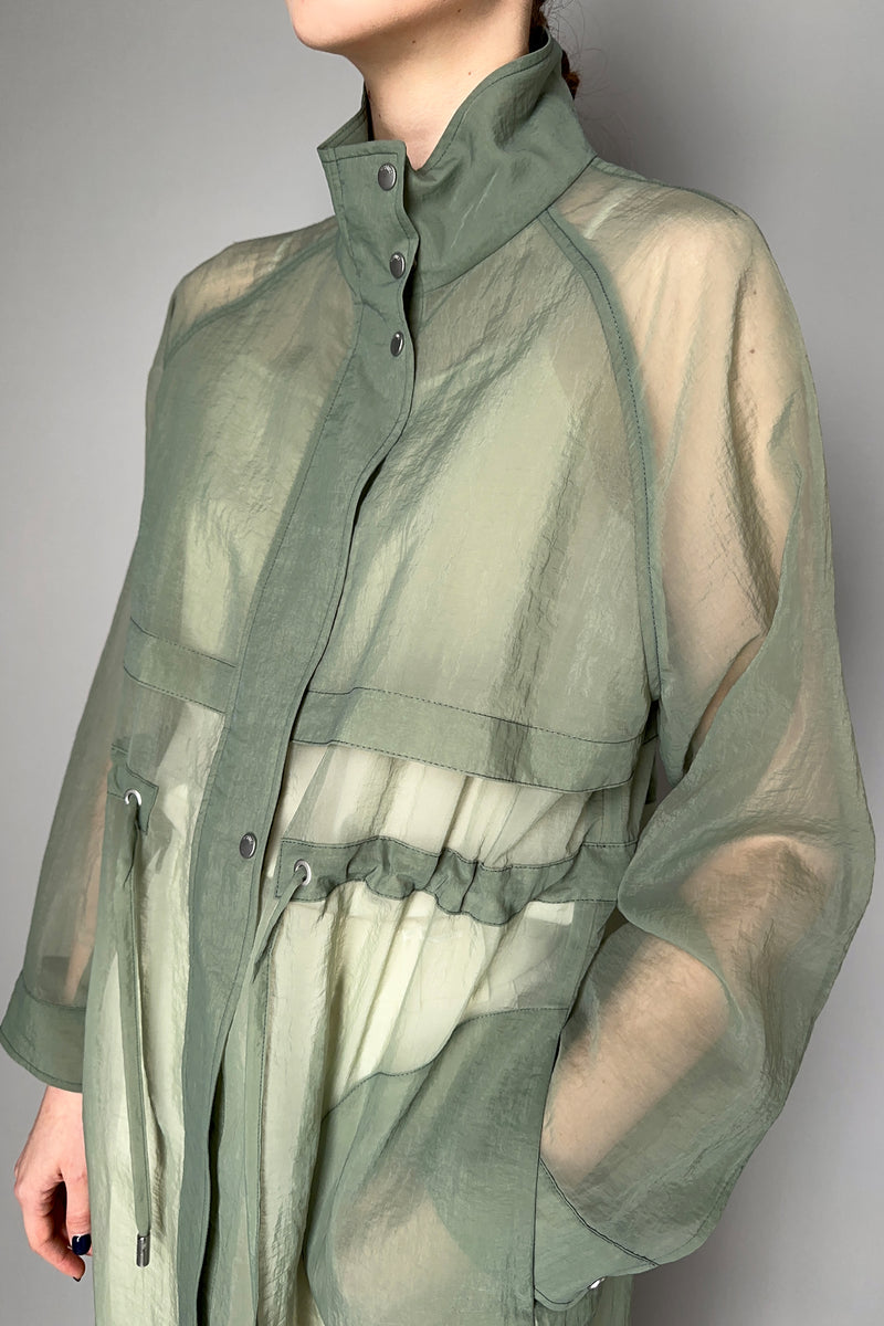 Peserico Textured Organza Trench Coat in Sage Green Vancouver. Shop Online or in Store.