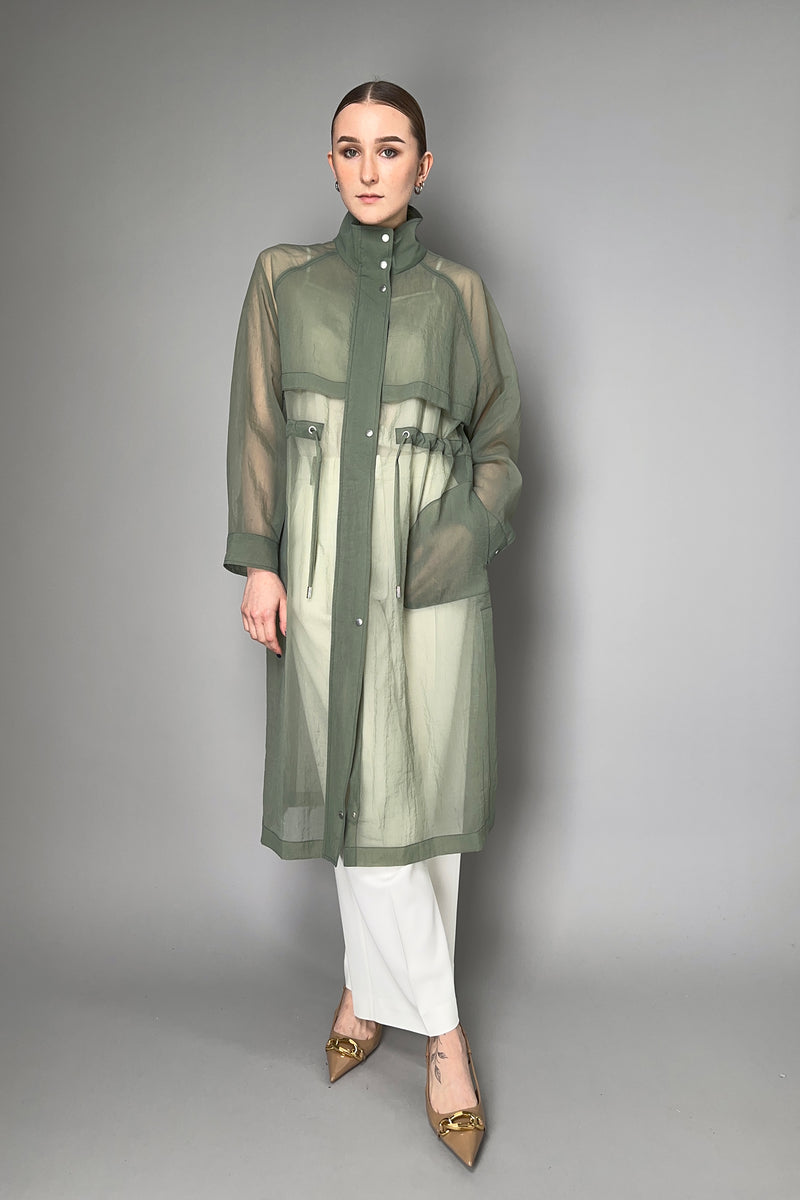 Peserico Textured Organza Trench Coat in Sage Green Vancouver. Shop Online or in Store.