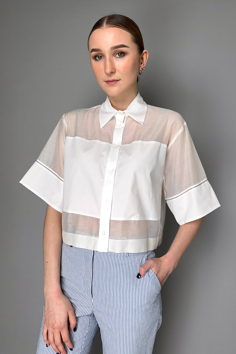 Peserico Cropped Transparent Shirt with Opaque Bust and Brilliant Beading Detail