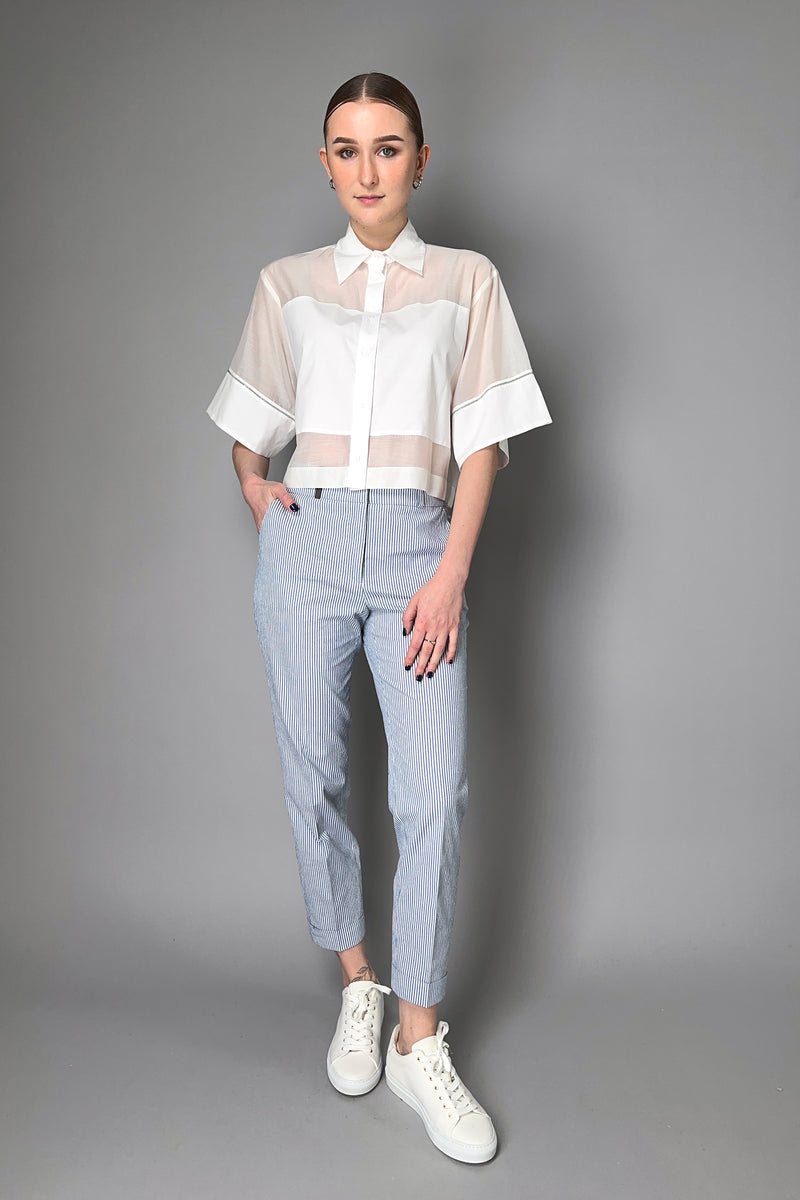 Peserico Cropped Transparent Shirt with Opaque Bust and Brilliant Beading Detail