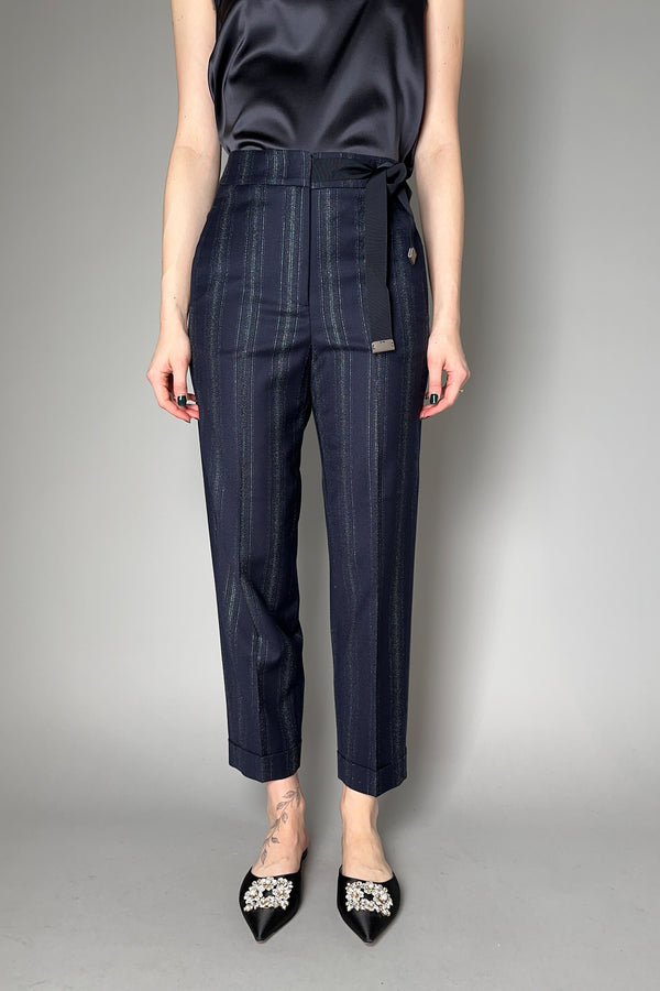 Peserico Silver Pinstripe Wool Flannel Trousers in Navy- Ashia Mode- Vancouver, BC