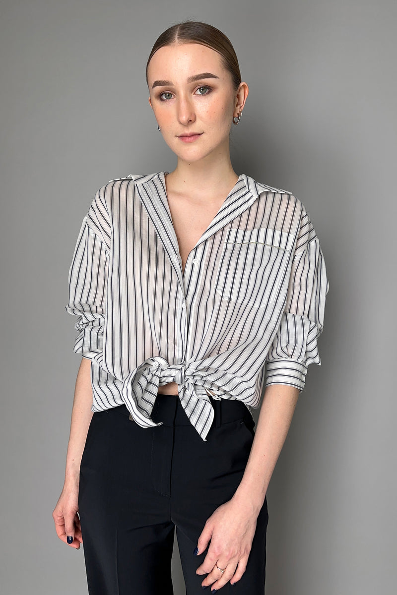Peserico Striped Oversized Cotton Voile Shirt with Brilliant Detail