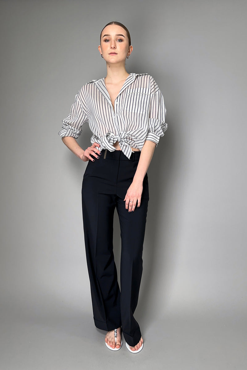 Peserico Striped Oversized Cotton Voile Shirt with Brilliant Detail
