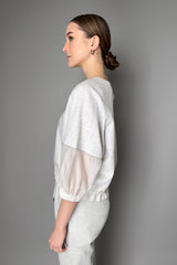 Peserico Cropped Sweatshirt with Cotton Voile Sleeves in Heather Grey
