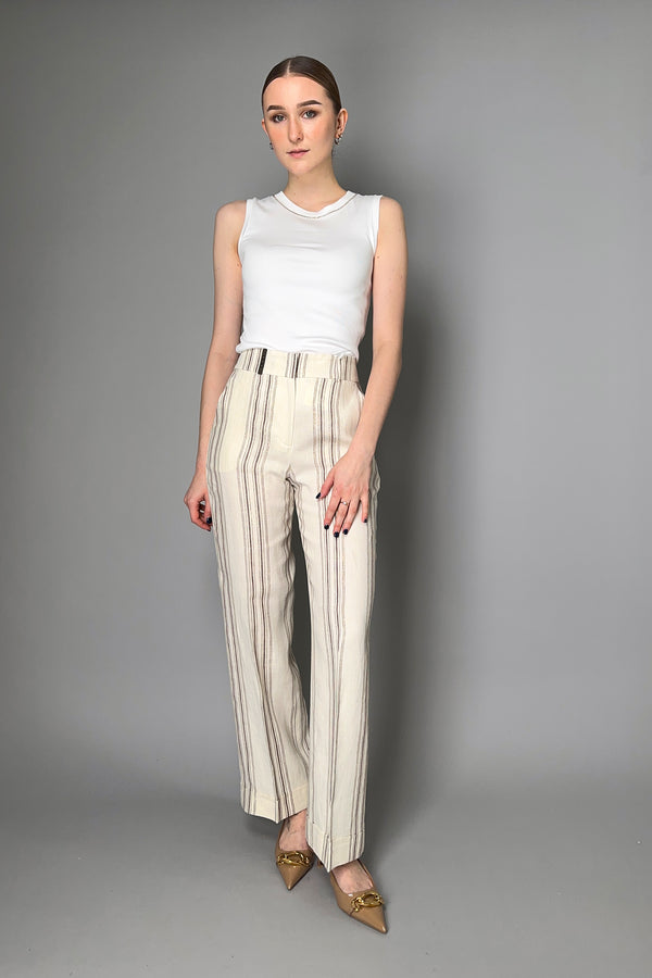 Peserico Linen Trousers with Brown and Lurex Pinstripes
