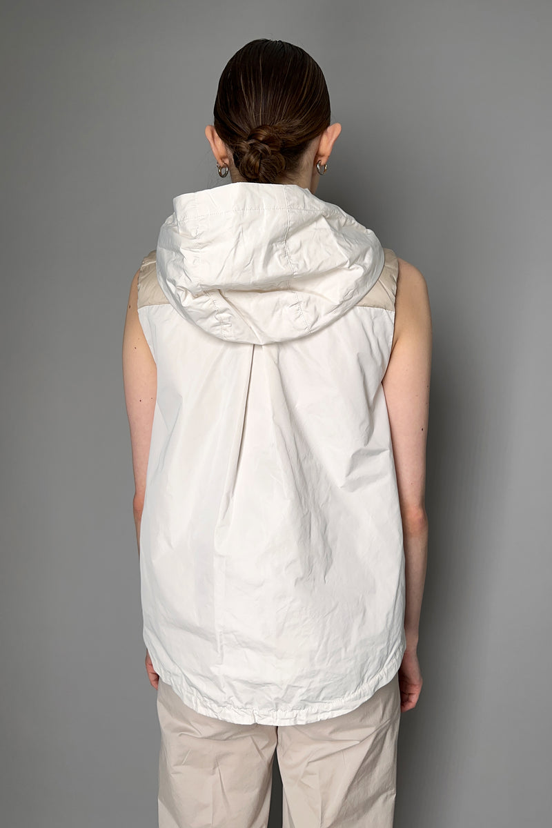 Peserico Padded Hooded Vest with Brilliant Beading in Sand