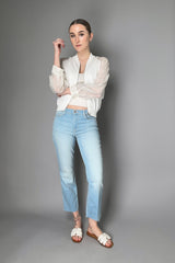 Peserico Bomber Cardigan with Cotton Voile Sleeves in White