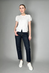 Peserico Cotton Cardigan with Transparent and Brilliant Stripes in White Vancouver. Shop Online or in Store.