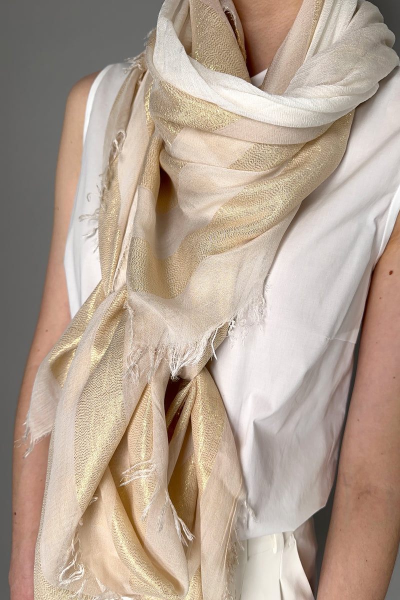 Peserico Gradiant Scarf with Sparkly Stripes in Golden Beige