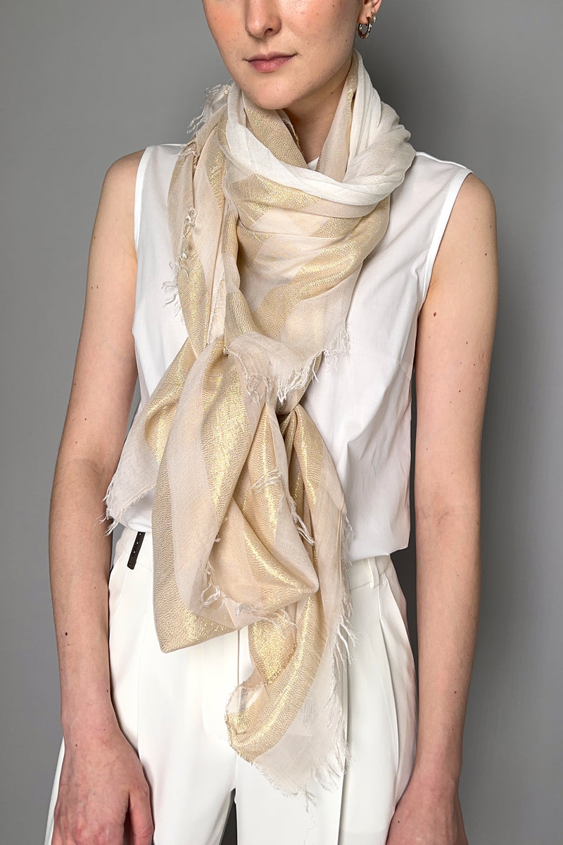 Peserico Gradiant Scarf with Sparkly Stripes in Golden Beige