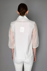 Peserico Cotton Shirt with Transparent Balloon Sleeves and Brilliant Beading Detail