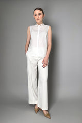 Peserico Sleeveless Cotton Blouse with Jersey Back and Grosgrain Collar Detail