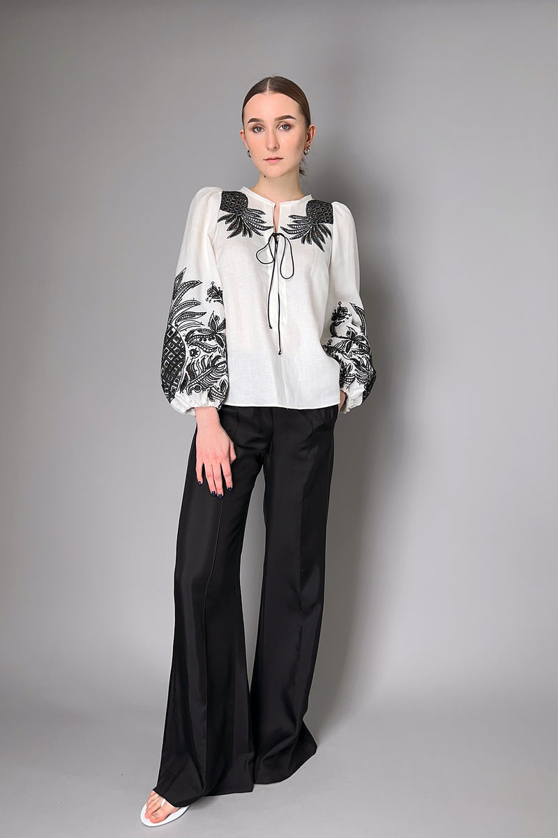 Dorothee Schumacher Linen Blouse with Contrast Broderie Anglaise in White