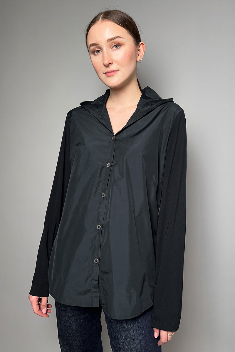 Peter O. Mahler Hooded Taffeta Shirt with Jersey Back in Black