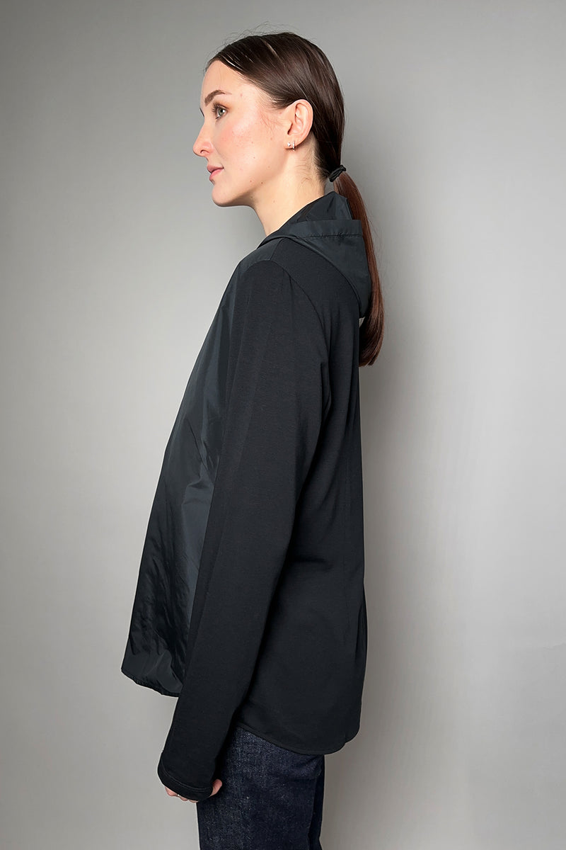 Peter O. Mahler Hooded Taffeta Shirt with Jersey Back in Black