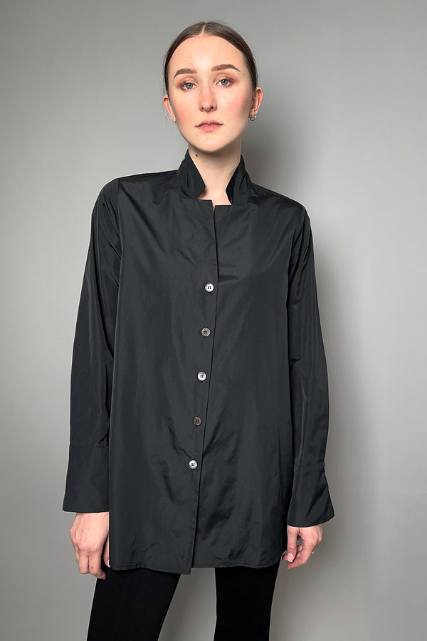 Peter O. Mahler Taffeta Shirt with Mandarin Collar in Black