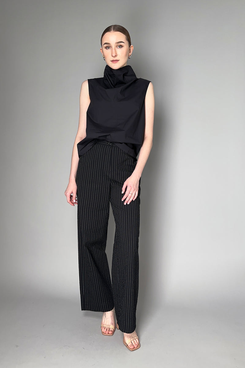 Peter O. Mahler Long Wide-Leg Striped Seersucker Trousers in Black