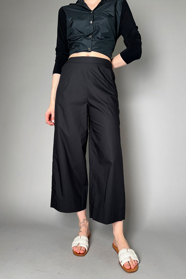 Peter O. Mahler Cropped Wide Leg Cotton Pants in Black