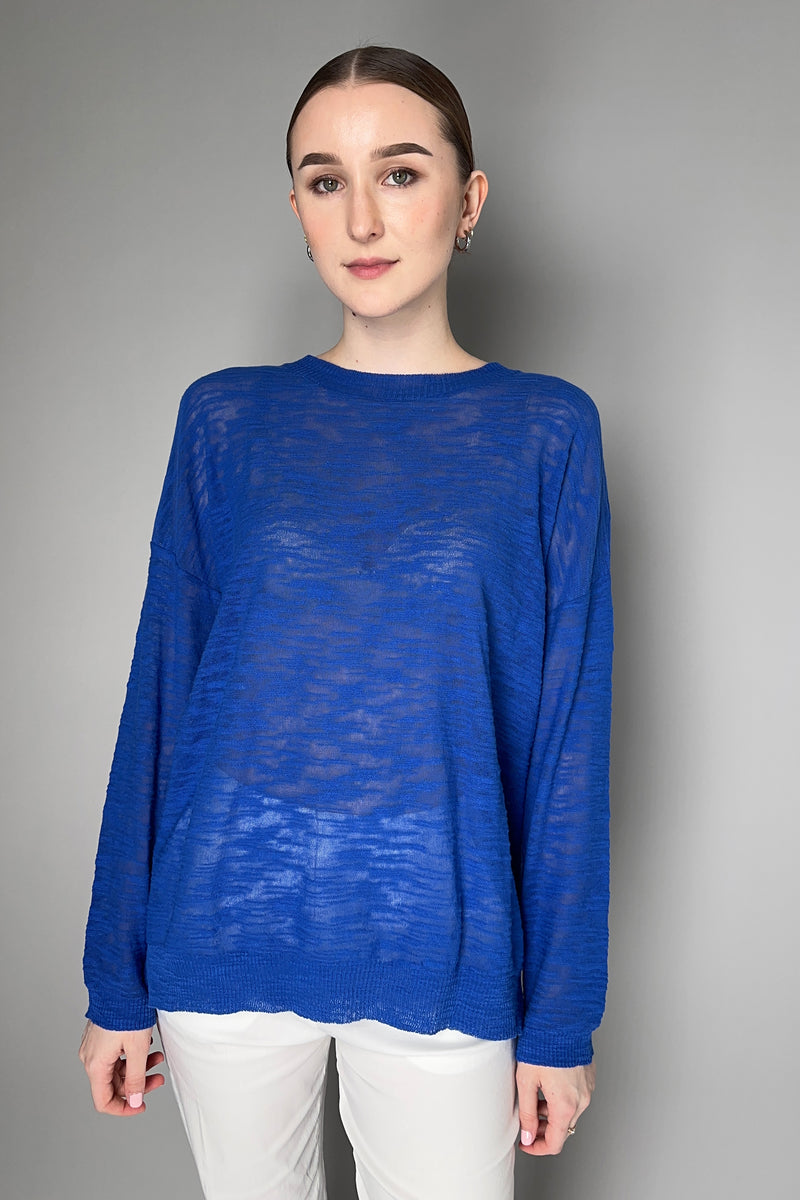 Peter O. Mahler Knitted Cotton Blend Abstract Longsleeve Top in Royal Blue