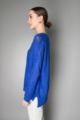 Peter O. Mahler Knitted Cotton Blend Abstract Longsleeve Top in Royal Blue