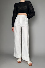 Peter O. Mahler Long Wide Leg Linen Stretch Trousers in  White