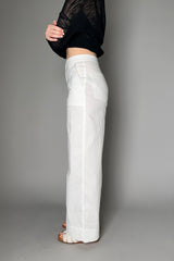 Peter O. Mahler Long Wide Leg Linen Stretch Trousers in  White