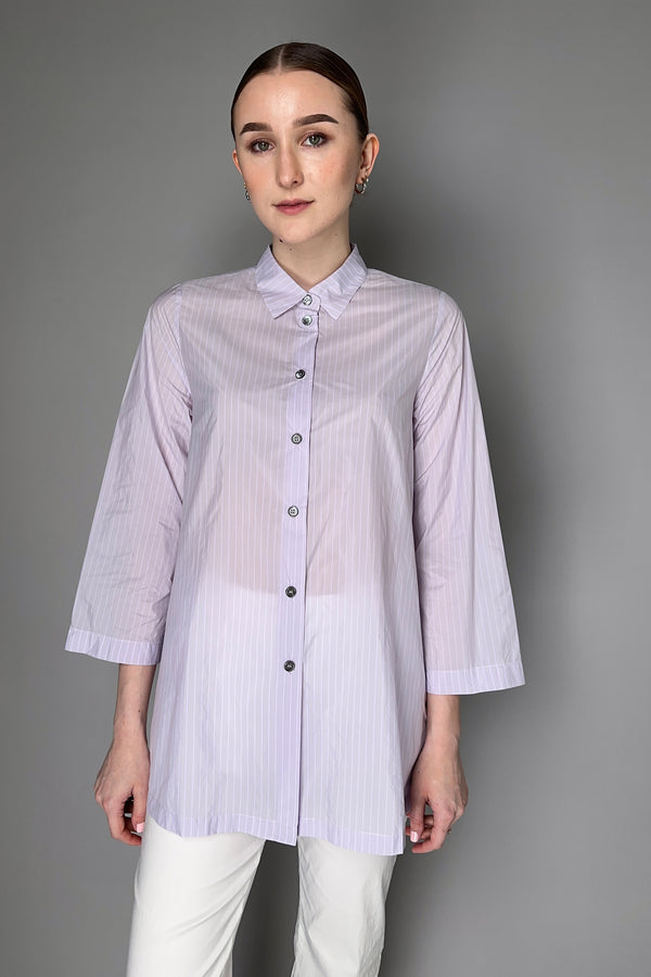 Peter O. Mahler Long Button-Up Striped Taffeta Blouse in Lilac