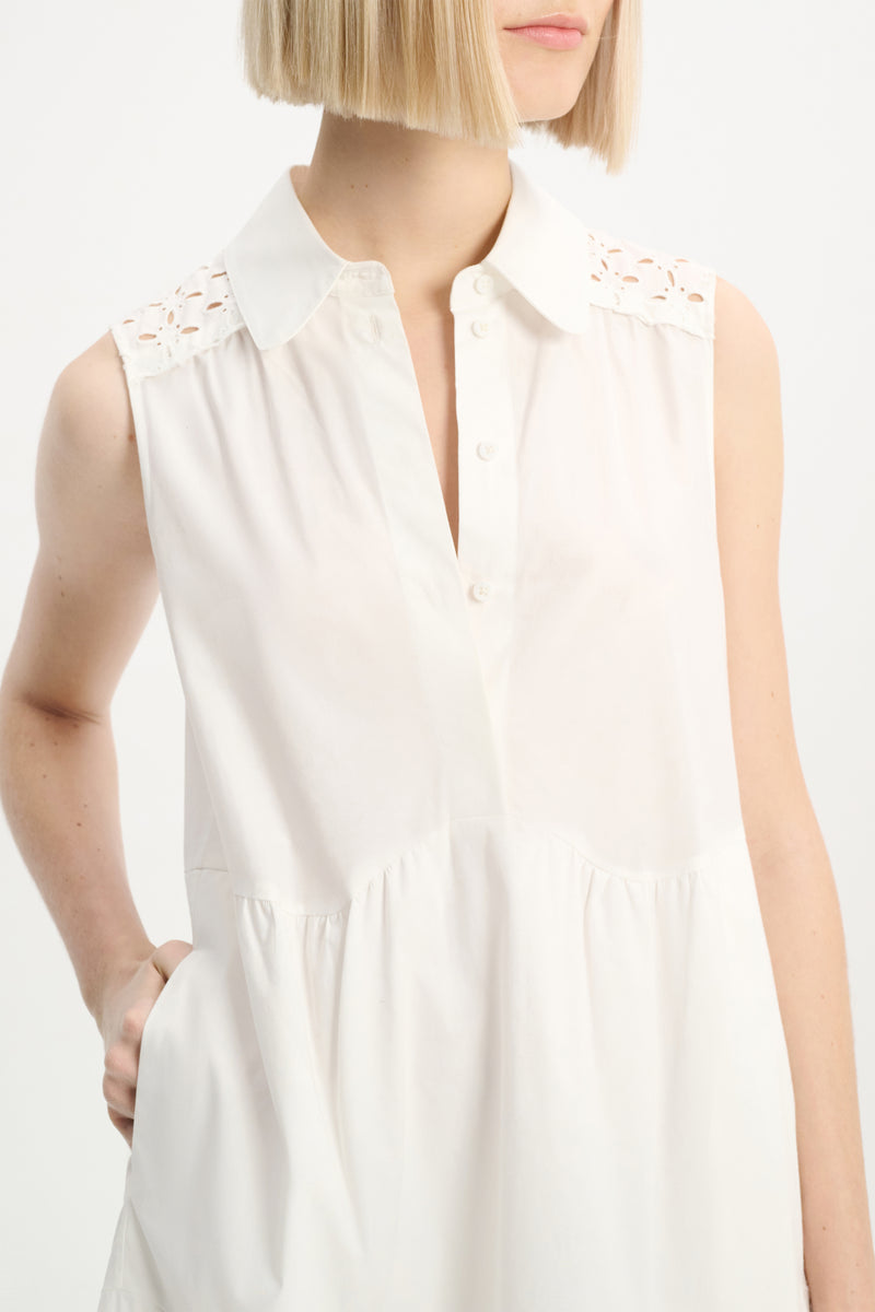 Dorothee Schumacher Cotton Poplin Mini-Dress with Pineapple Embroidery