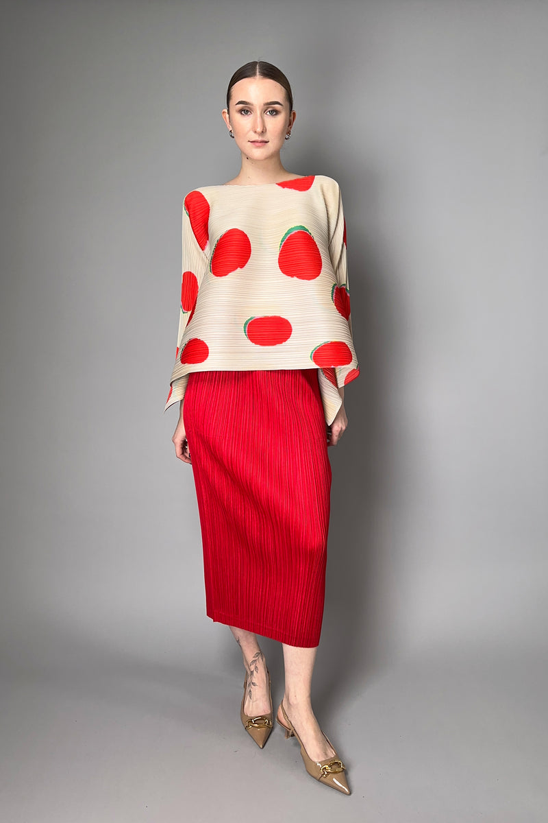 Pleats Please Issey Miyake "Bean Dots" Bounce Top in Red
