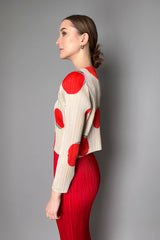 Pleats Please Issey Miyake "Bean Dots" Cardigan in Red