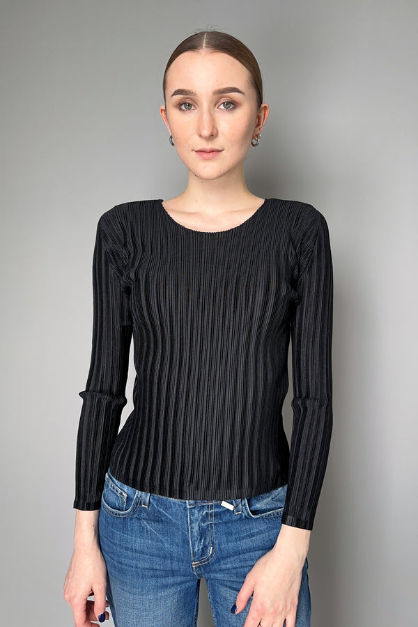 Pleats Please Issey Miyake Rib Pleats Basics Crew Neck in Black Vancouver. Shop Online or in Store. 