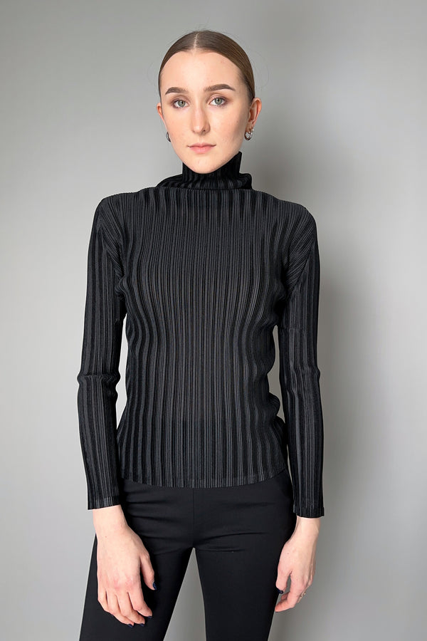 Pleats Please Issey Miyake Rib Pleats Basics Turtleneck in Black