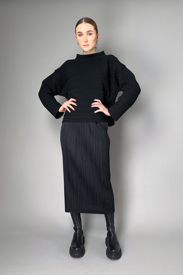 Pleats Please Issey Miyake Crepe Knit Top in Black